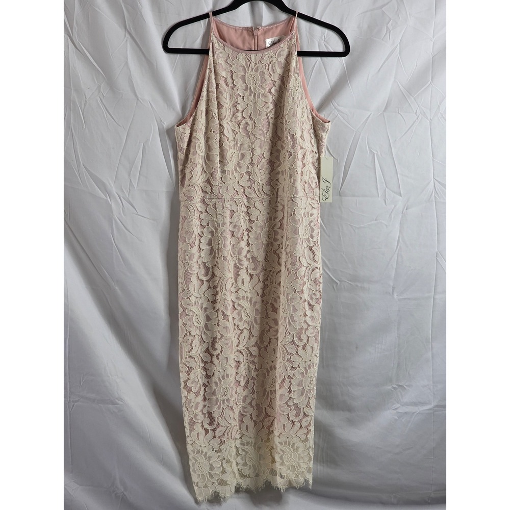 Eliza J Womens Pink Cream Floral Lace Halter Sheath Dress EJ2-9631 Size 12 NEW